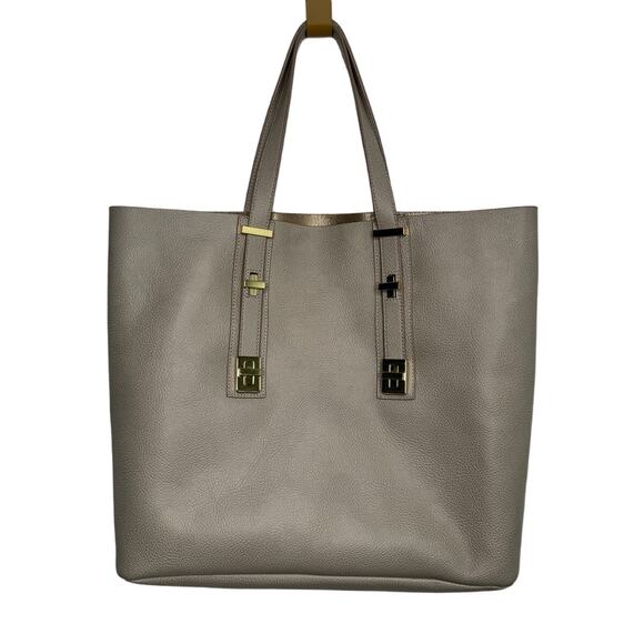 India Hicks Gray Pebble Leather Adjustable Length Strap Solitaire Tote Bag - Picture 1 of 16